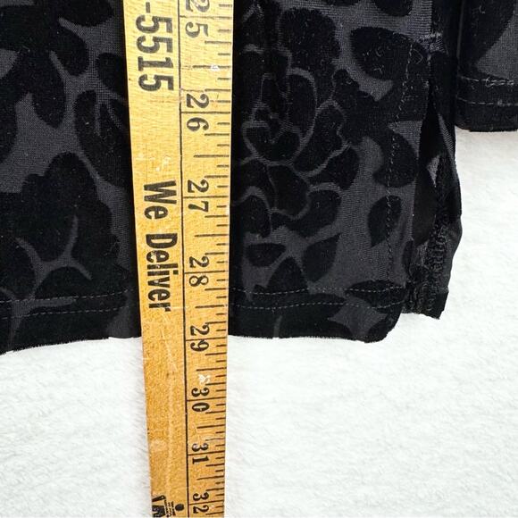 Velvet Burnout Black Long Line Tunic Whimsigoth Witchy Dark Floral Scoop Neck - Picture 8 of 12